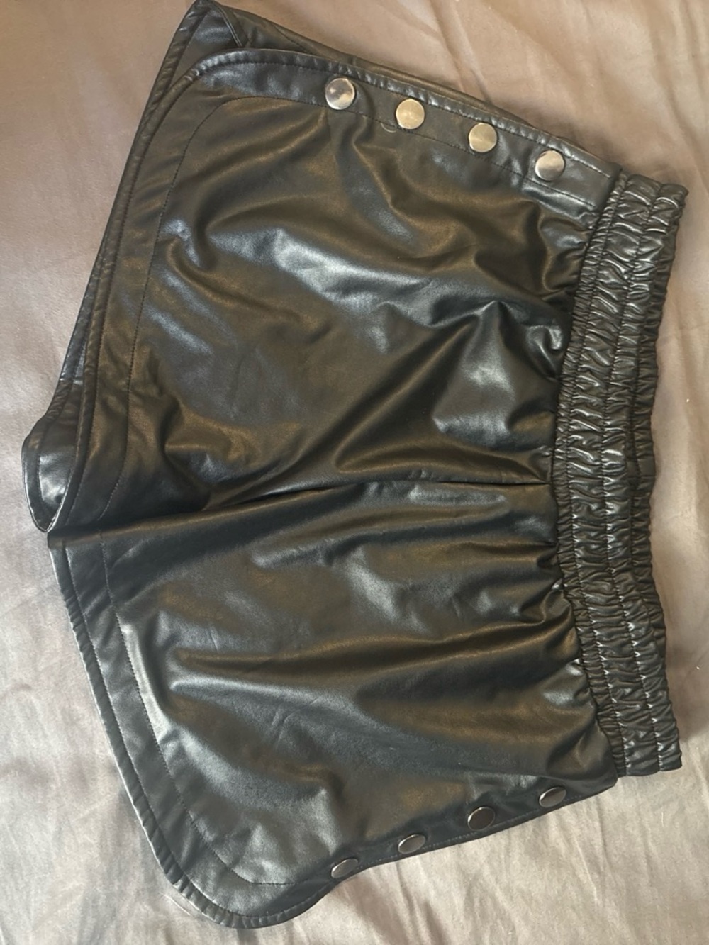 Women’s Black Faux Leather Elastic-Waist Shorts